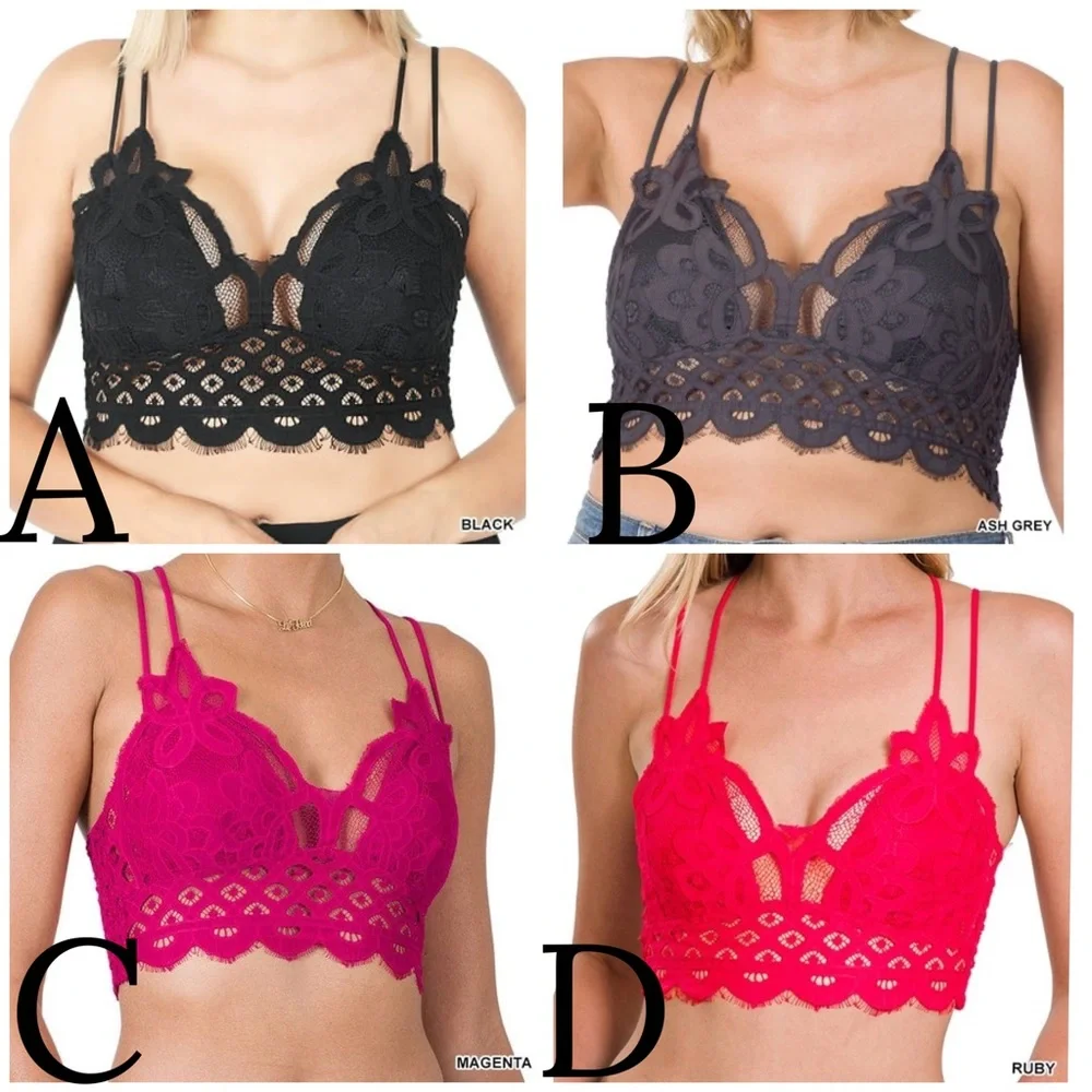 NEW! PLUS SIZE! Zenana Adeline Crochet Lace Bralette - Picture 1 of 9